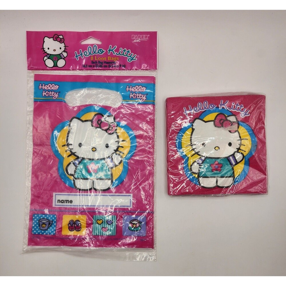 Vintage Hello Kitty Sanrio Party Loot Treat Bags and Napkins 1999 NEW